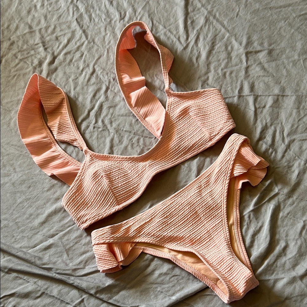 Pink Textured Bikini Set